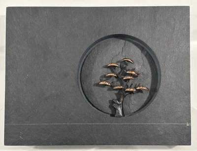 Wandskulptur "Der kleine Baum" Klaus Börner, signiert, Objekt Schiefer & Bronze  - Bild 1 von 4