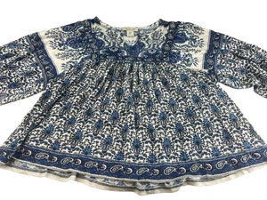 Rachael Zoe Size M Bohemian Blue White Peasant Style Pull On Top - India - Picture 1 of 8