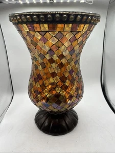 PartyLite GLOBAL FUSION Hurricane Mosaik Glas Regenbogen Kerzenhalter 12" hoch - Bild 1 von 9