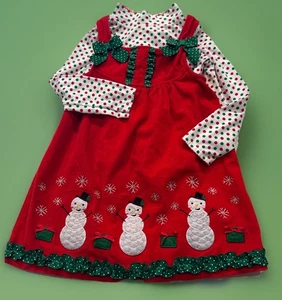 Nanette Kinder 2-teiliges besticktes Cord Schneemann Weihnachtskleid mit Schleifen/Band 4 - Bild 1 von 15