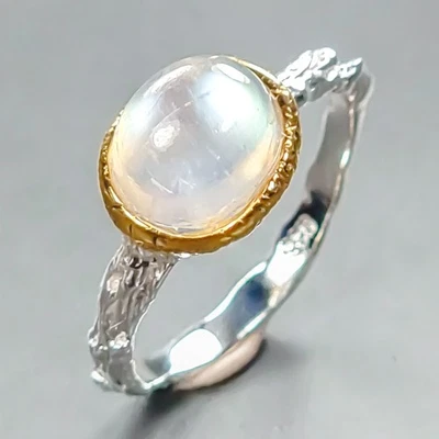Винтажное кольцо с натуральным лунным камнем кольцо из стерлингового серебра 925 пробы размер 7/R446888 - Изображение 1 из 4
