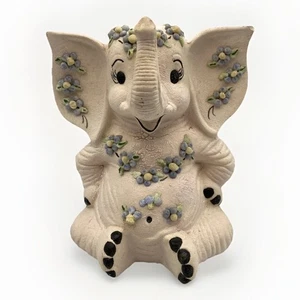 Vintage Hippie Elefant Sparschwein signiert Keramik 70er Jahre Blumenkrone 7" - Bild 1 von 14