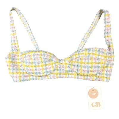 GB Women's Bikini Top XL Pink Crush Seersucker Minimal Removable Pads - Image 1 of 4