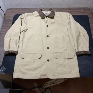 L.L.Bean Barn Coat Chore Jacket Mens XL Tall Tan Canvas Corduroy Collar Pockets - Picture 1 of 7