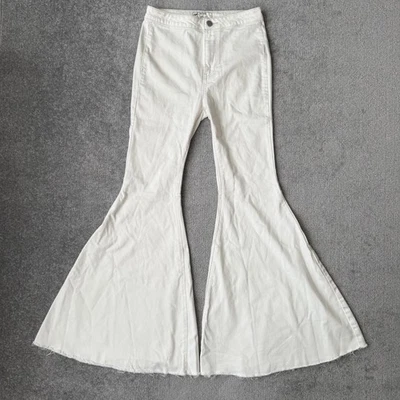 Free People Jeans Womens 27 Cream Super Flare Bell Bottom Raw Hem Stretch Pants - Image 1 of 4