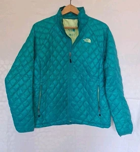 North Face Thermoball Puffer Jacket Womens LG Blue Hooded Quilted  - Picture 1 of 6