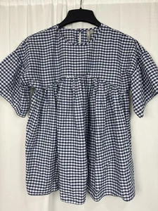 Asos Top Women’s 4 Blue White Gingham Short Sleeve Babydoll Blouse Cottagecore - Picture 1 of 7