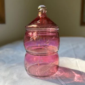 Vintage Princess House Cranberry Glass Stacked Apothecary Jar - Picture 1 of 3