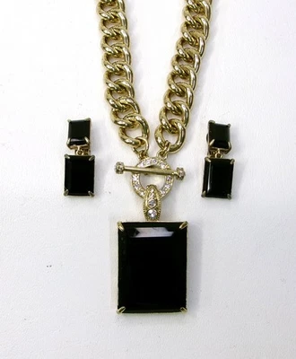 Heidi Daus Hot Rocks Jewelry Set Black Enhancer Toggle Necklace & Clip Earrings - Image 1 of 3