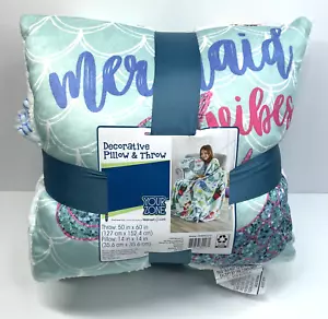 YOUR ZONE Matching Mermaid Pillow & Throw Blanket 50" x 60" - Picture 1 of 4