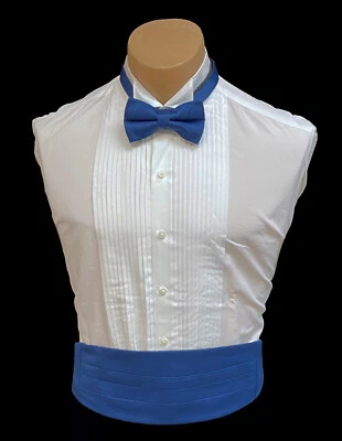 Men's Blue Satin Cummerbund & Bow Tie Set Prom Formal Wedding Groom - Image 1 of 2