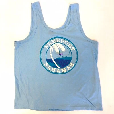 Camiseta sin mangas de colección años 80 azul yunque Freeport BAHAMAS sin mangas músculo 50/50 XL Foto 1 de 2