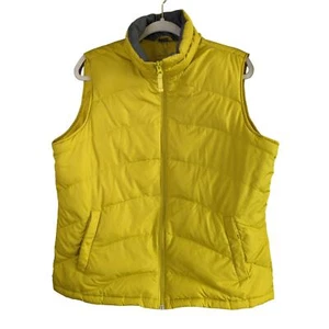 Lands End Down Puffer Vest Womens L Yellow Pockets Full Zip Outdoors - Picture 1 of 6