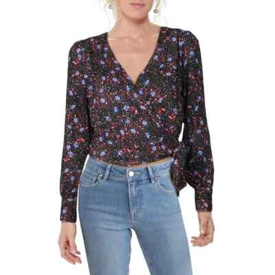 Top Aqua para mujer XS negro floral VV punto envolvente puño francés Foto 1 de 2