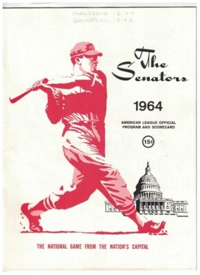 1964 Washington Senators Scorebook Program vs Minnesota Twins 0SP67 Killebrew HR - Image 1 of 4