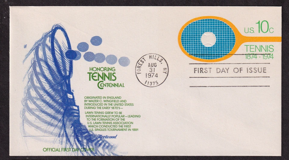 1974 Tennis 100 yrs Forest Hills NY Sc U569 10c stationery Fleetwood cachet - Image 1 of 1