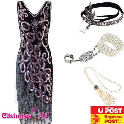 Deluxe Ladies 20s 1920s Roaring Flapper Costume Sequin Gatsby 20's Fancy Dress - image 1 of 4