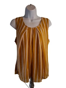 NY & Co Damen ärmelloses Top M gelb weiß gestreift Plissee U-Ausschnitt Lagenlook - Bild 1 von 10