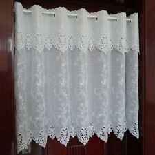 White Embroidered Floral Curtain Retro Room Diviver Kitchen Lace Sheer Cafe Home
