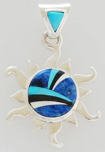Ciondolo sole nativi americani fatto a mano in argento sterling con intarsio multipietra - Foto 1 di 2