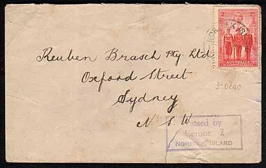 NORFOLK IS 1940 CENSOR 2 sello de mano en cubierta - Australia franqueo...........33579 Foto 1 de 1