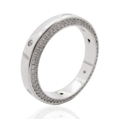 Anello fascia mm 4 argento 925 rodiato con zirconi bianchi laterali e alternati - Immagine 1 di 2
