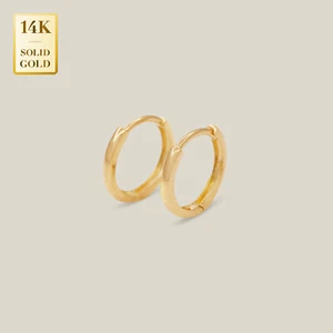 14K REAL Solid Gold Baby Tiny Mini Hoop Earrings Huggie Hinge Hoop Piercing - Picture 1 of 11