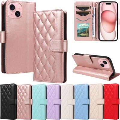 For iPhone 16 15 14 13 12 11 SE 6S 7 8 Plus Flip Wallet Leather Stand Case Cover - Image 1 of 4