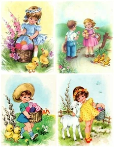 Panel TELA Algodón Collage Vintage Retro DÍAS DE PASCUA DE LA INFANCIA 8x10 - Imagen 1 de 1