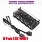 10Ports RGB Fan HUB PC Computer Desktop 5V 3PIN ARGB Splitter SATA Power Adapter