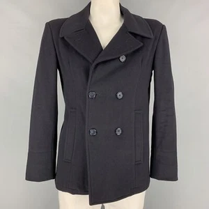 SAKS FIFTH AVENUE Size 42 Navy Cashmere Blend Double Breasted Peacoat - Picture 1 of 6