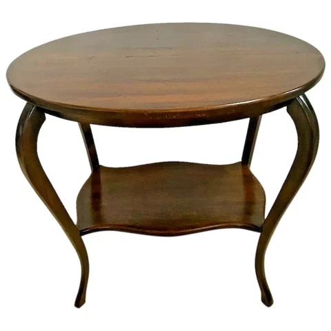 Antique Oval Table with bottom shelf two tier Solid Mahogany Cover
