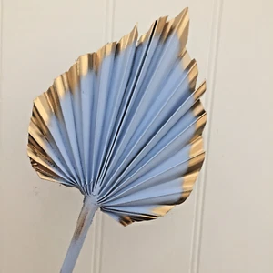 1 Medium  Dried Palm Spear Leaves,CAKE TOPPER,Pale Blue and Gold Edged. - Picture 1 of 4