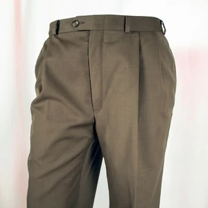 Ralph Lauren braun solide Bündchen Wolle Herren plissiert Anzughose Größe 36"W x 30"L - Bild 1 von 12