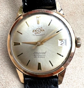 Vintage Enicar Ultrasonic rare Rose Gold filled n steel 50's auto 25 jewel works - Picture 1 of 16