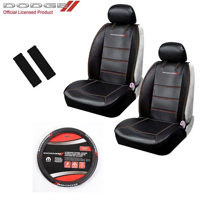 New 5 pc Dodge Elite Logo Car Truck SUV Front Seat Covers Steering Wheel Cover - Изображение 1 из 4