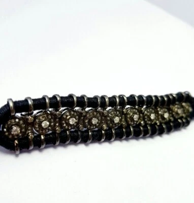 Macrame Rosecut Diamond Bracelet 925 Sterling Silver Handmade Antique Bracelet - Image 1 of 4