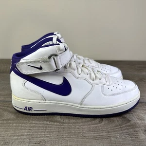 Nike Air Force 1 '07 Mid Mens Size 10.5 White Court Purple Shoes Sneakers 315123 - Picture 1 of 9