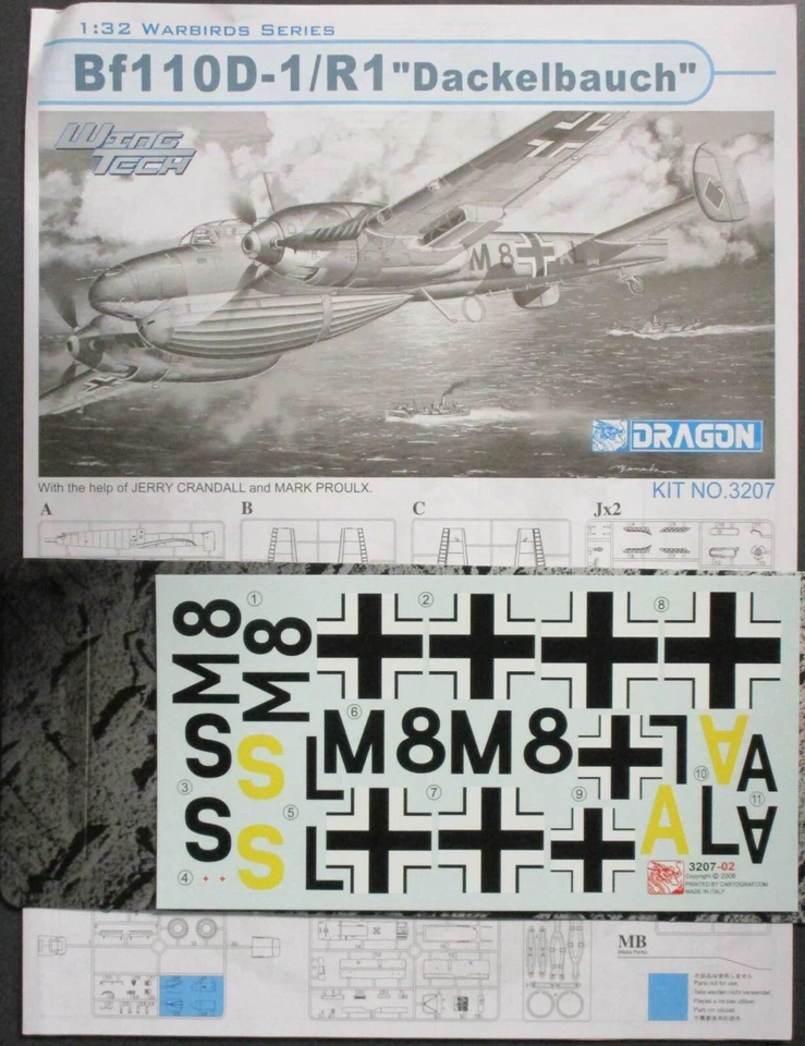 Dragon 1/32nd Scale Bf110D-1/R1 Dackelbauch - Decals from Kit No. 3207 - Image 1 of 1