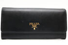 Prada Bifold Long Wallet Saffiano Leather Black Ladies 93809