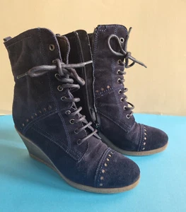 Pier One Herbst Winter Stiefelette mit Keilabsatz dunkel blau Gr 38 Wildleder - Bild 1 von 12