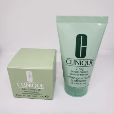 Clinique Take The Day Off Cleansing Balm .5 oz & 7 Day Scrub Cream 1 oz Lot of 2 - Image 1 of 4