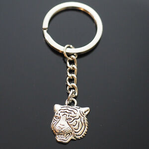 Vintage Tiger Head Angry Growling 30mm Silver Pendant Keychain
