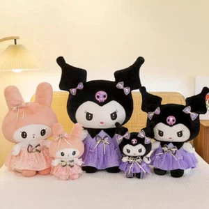 Cartoon Kuromi My Melody Cute Plush Doll Princess Bow Dress Cushion Toy Pillow - Picture 1 of 18