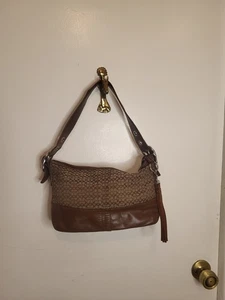 Coach F10418  Signiture With Brown Leather Trim Shoulder Or Hand Bag - Picture 1 of 9