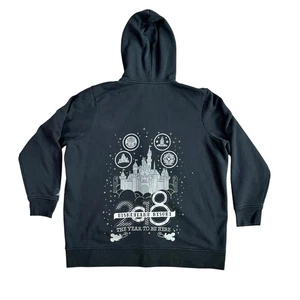 Disney Parks Disneyland Resort 2018 Zip Up Hoodie Jacket Black Silver Glitter 2X - Picture 1 of 13