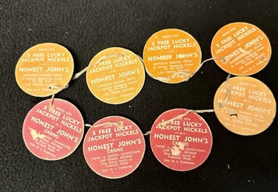 Juego de 8 níquel Honest Johns Casino años 60 bueno para 5 Lucky Jackpot Las Vegas  Foto 1 de 2