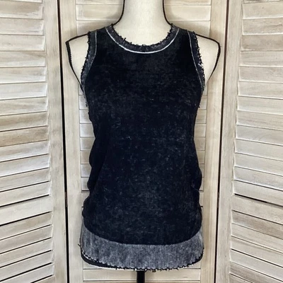Minnie Rose Black White Frayed Edge Distressed Sweater Tank Vest M NWT  - Image 1 of 4