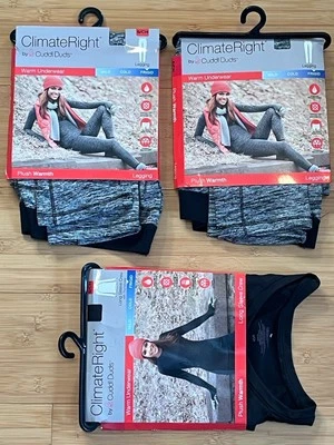 Nuevo LOTE de 3 Leggings Pequeños Cuddl Duds para Mujer Peluche Clima Derecho + Camisa Crew Foto 1 de 4