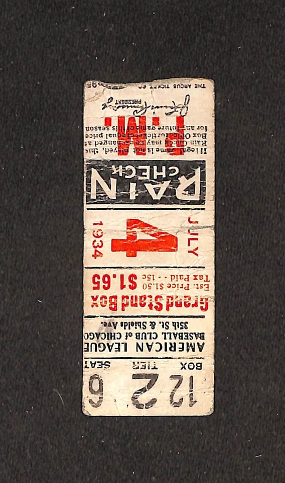 JULY 4, 1934 ST. LOUIS BROWNS @ CHICAGO WHITE SOX TICKET STUB - Image 1 of 2
